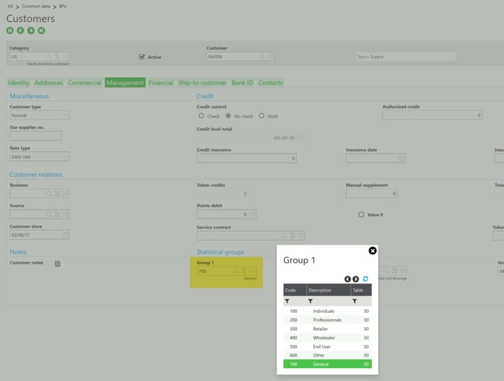 Specifying the stat group on the customer files